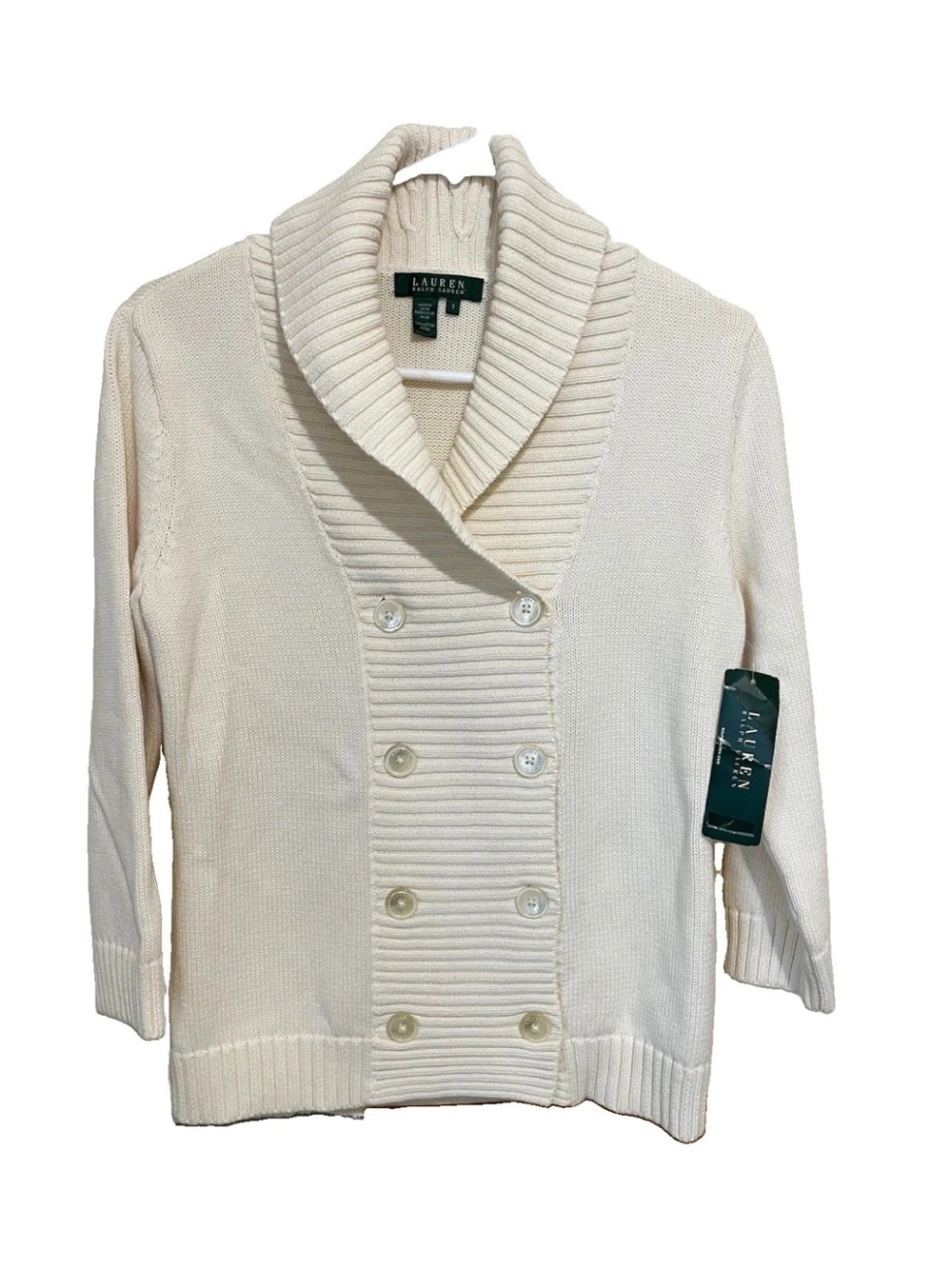 Lauren Ralph Lauren Cream Double-Breasted Shawl Collar Cardigan Capsule